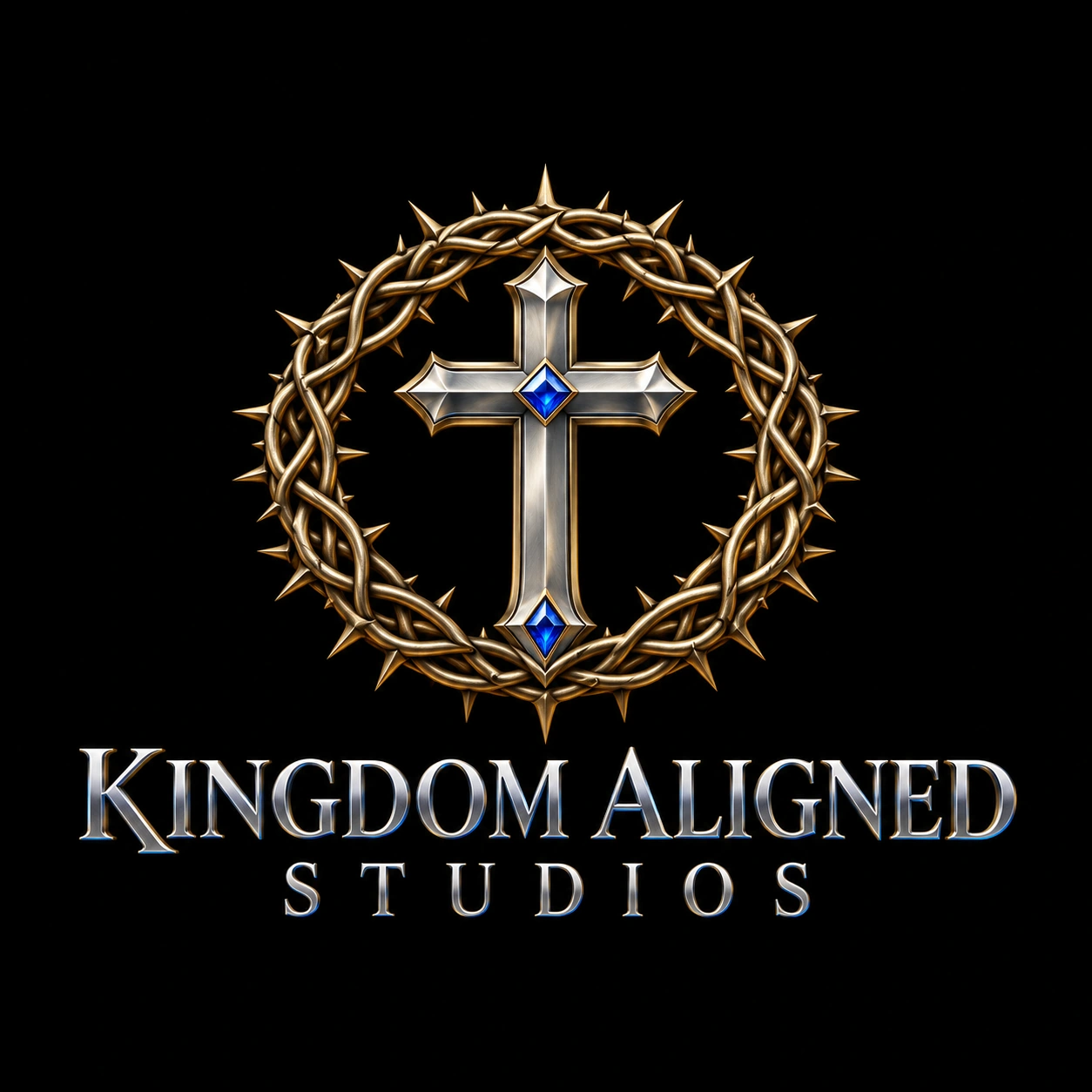 Kingdom Aligned Studios cross and gold thorn-circle identity